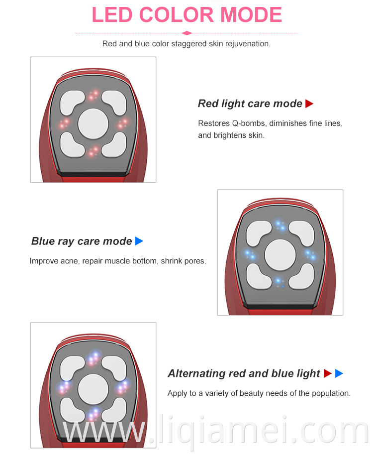 Beauty device with red and blue light ultra pulse poration skin tender face guide MFIP/RF beauty instrument